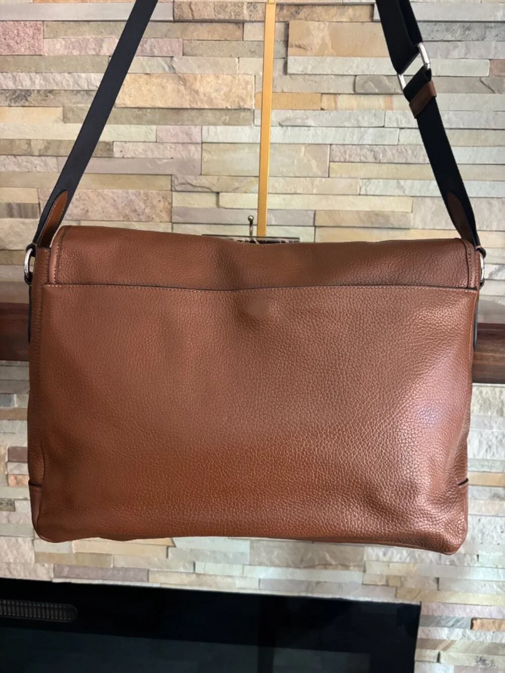 COACH Henry Messenger Bag Pebble Leather Dark Saddle Brown Laptop Crossbody Mint